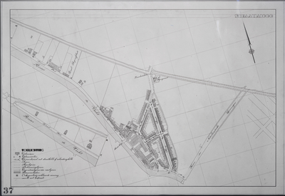 853538 Plattegrond van een deel van de stad Utrecht (het gebied tussen de Vecht/ Kwakkeldijk en spoorlijn) met o.a. een ...
